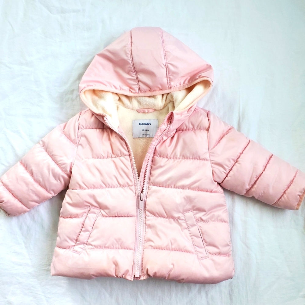 Old navy pink puffer jacket size 12-18 months infant